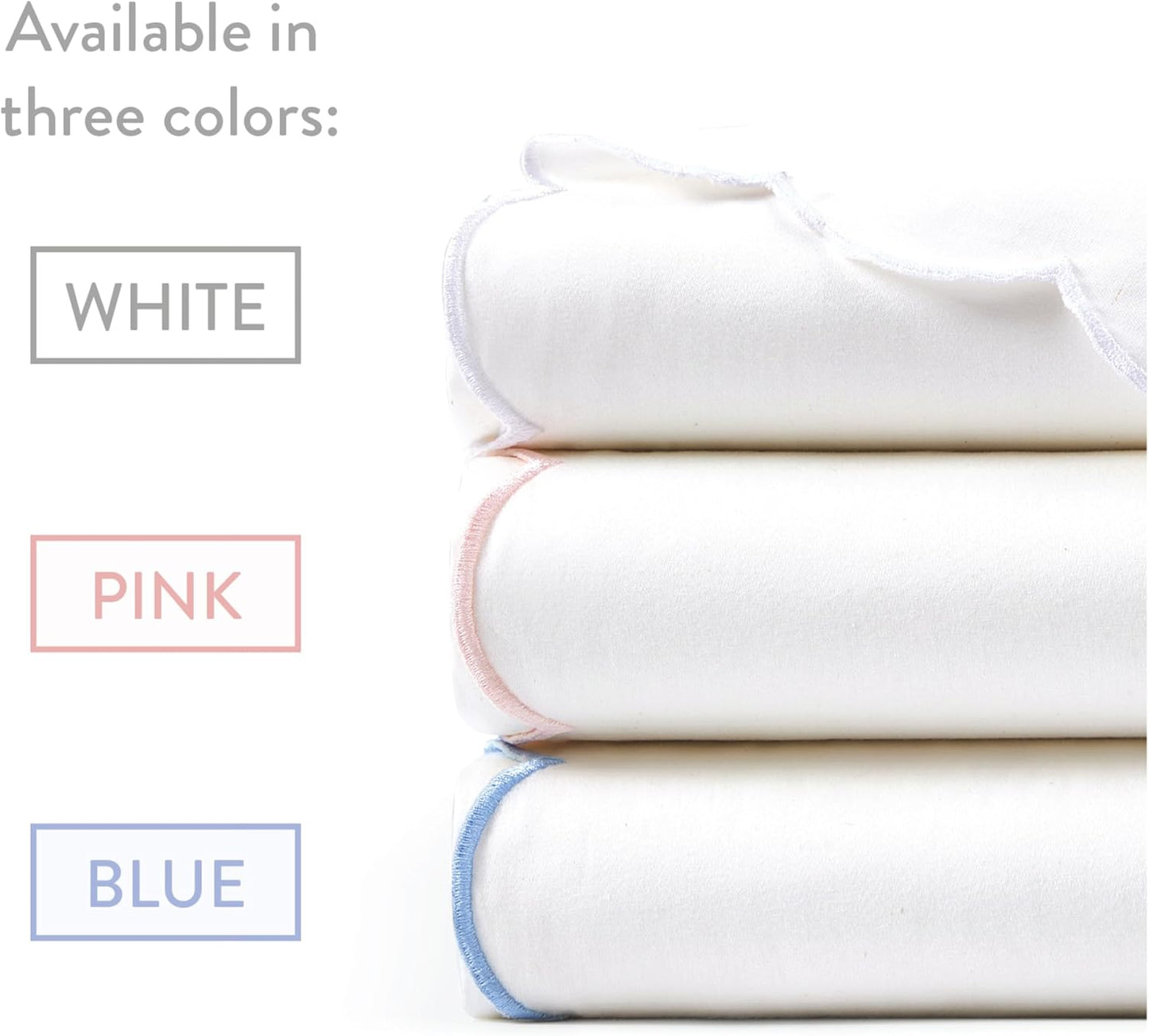 Full Size Sheet Set, 4 Piece Bed Sheets, Breathable Soft 300 TC 100% Cotton with Embroidered Scalloped Edge, 1 Flat Sheet, 1 Fitted, 2 Pillowcases, Full, White with Blue Scallop | Breathable Soft 300 TC, Embroidered Scalloped Edge, Flat, Fitted, Pillowcases