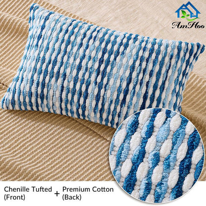 Boho Chenille Pillow Cover Decorative Tufted Pillowcase for Couch Bed Sofa Bedroom Living Room Modern 12 X 20-Inch Sky Blue