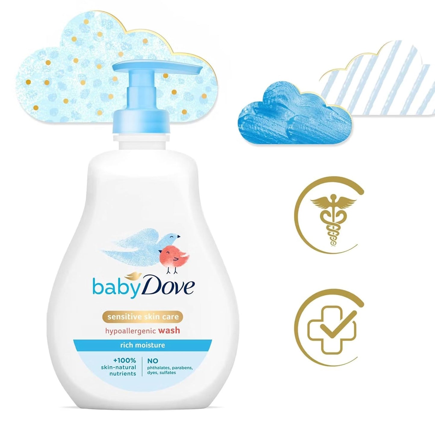 Baby Dove Body Wash, Rich Moisture 3-Pack – Hypoallergenic Wash for Sensitive Skin, Delicate Scent, 13 Oz Ea