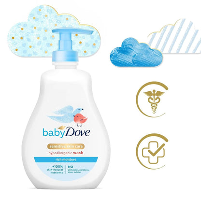 Baby Dove Body Wash, Rich Moisture 3-Pack – Hypoallergenic Wash for Sensitive Skin, Delicate Scent, 13 Oz Ea