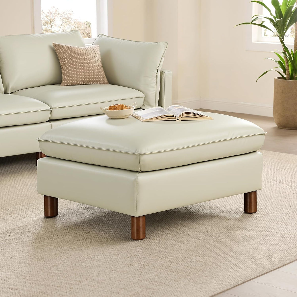 CHITA 118" Leather Super Large Sectional Couches for Living Room, Modular Cloud Sofa, Premium Genuine Leather Sofa, down Filled, High Density Foam, Real Leather in Cream, 5 Seat Corner Couch