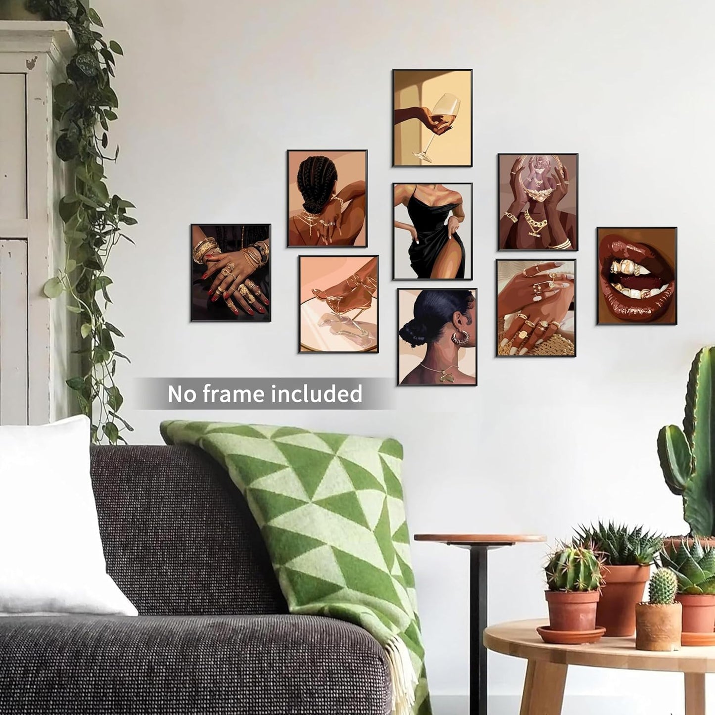 Black Girl Posters Wall Art Set of 9, Abstract African American Woman Canvas Wall Decor Painting, Trendy Boho Artwork Aesthetics Prints for Living Room Bedroom Home Decor 8X10In Unframed