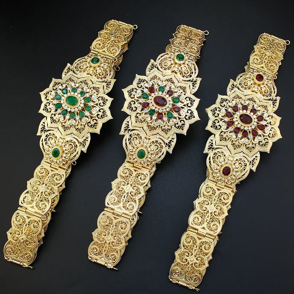 Chic Crystal Moroccan Belt round Flower Caftan Waist Chain for Women Algeria Bride Wedding Jewelry Abaya Dess Belt