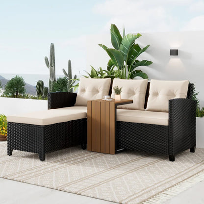 3-Piece All-Weather PE Wicker Patio Conversation Set Modular Outdoor Sectional Sofa, Patio Furniture Sets with Cushions for Small Patios, Balcony & Poolside