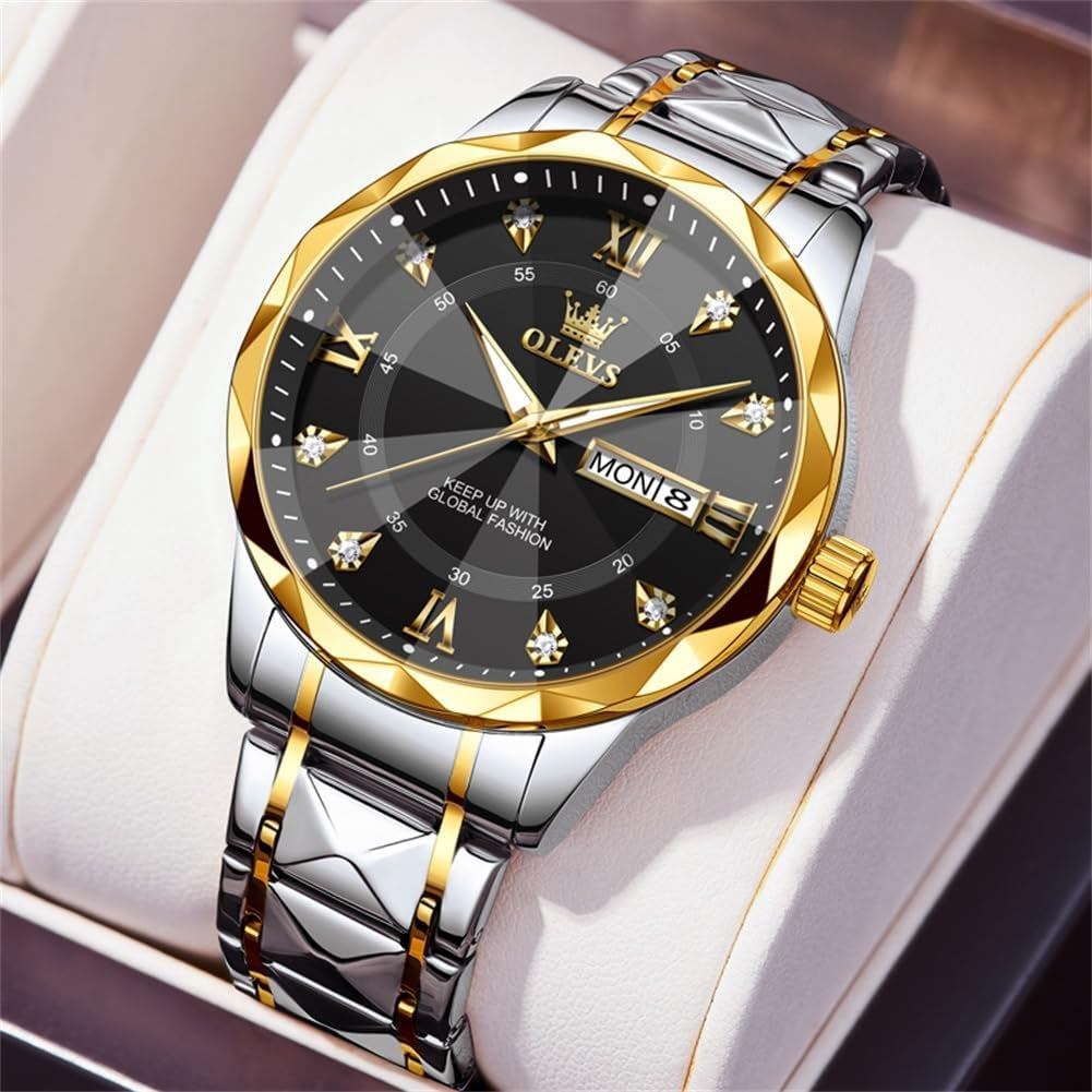 Watches for Men Luxury Diamond Casual Large Dial Watches Stainless Steel Waterproof Business Dress Analog Luminous Date Mens Watches