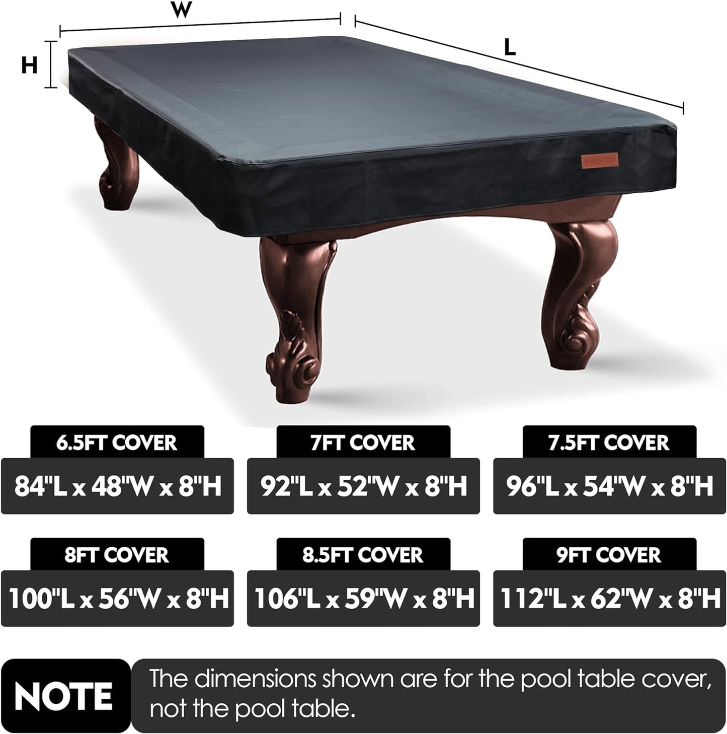 Heavy Duty Pool Table Cover, Waterproof Leatherette Billiard Table Cover with Soft Backing, Tear Resistant Fitted Protector for 6.5FT, 7FT, 7.5FT, 8FT, 8.5FT & 9FT Tables
