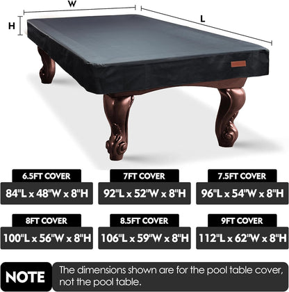 Heavy Duty Pool Table Cover, Waterproof Leatherette Billiard Table Cover with Soft Backing, Tear Resistant Fitted Protector for 6.5FT, 7FT, 7.5FT, 8FT, 8.5FT & 9FT Tables