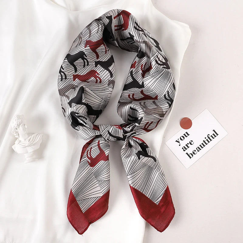 Luxury Brand 2022 Silk Square Scarf Women Cat Neck Hair Tie Band Beach Hijab Kerchief Head Headbands Bandana Female Foulard 70Cm