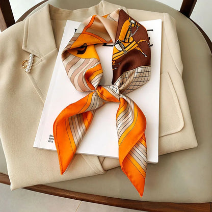 Luxury Brand 2022 Silk Square Scarf Women Cat Neck Hair Tie Band Beach Hijab Kerchief Head Headbands Bandana Female Foulard 70Cm