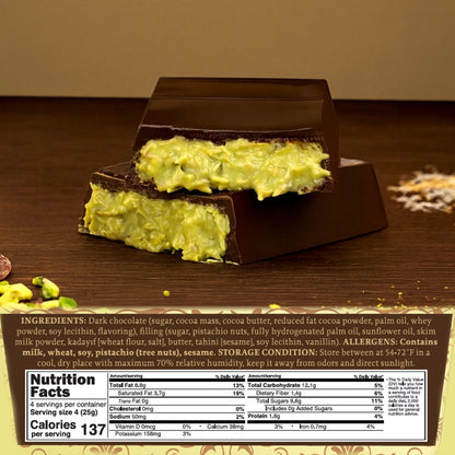 Dubai Pistachio Kunafa Bars, Indulgent Dark Chocolate, 3.5 Oz