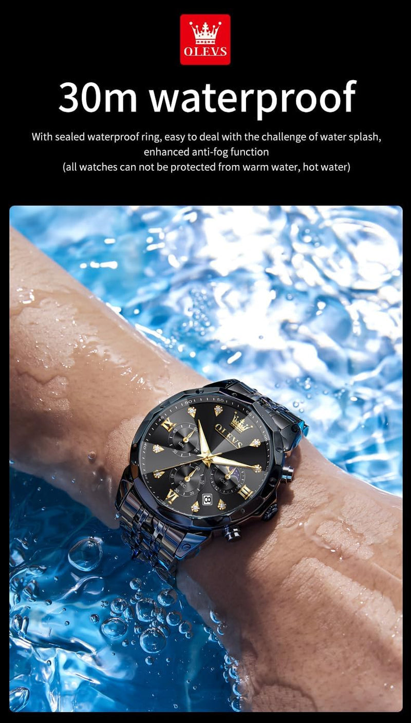 Watches for Men Luxury Diamond Casual Large Dial Watches Stainless Steel Waterproof Business Dress Analog Luminous Date Mens Watches