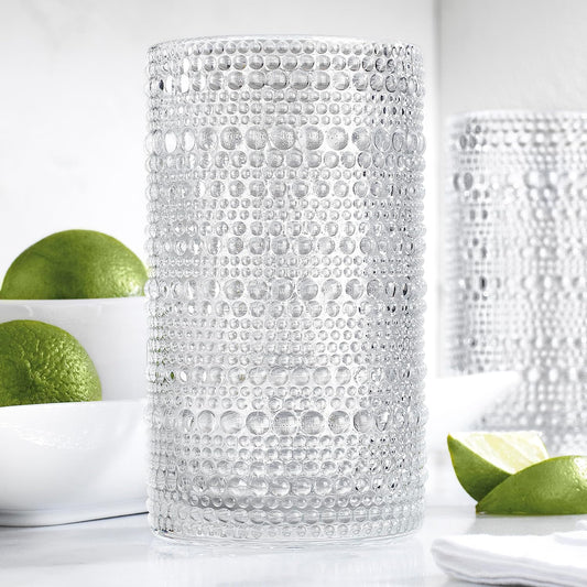 Hobnail Drinking Glasses, Set of 4 Clear Vintage Beaded Glass Cups, 15 Oz. Cocktail Drinking Glassware Set, for Water Juice, Smoothies. Home, Dinner, Bar Uses.