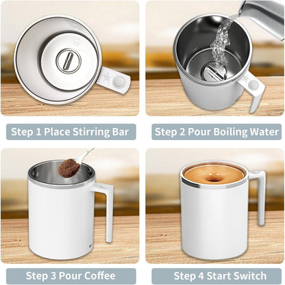 Self Stirring Mug, 12.2 Oz Self Stirring Coffee Mug with Magnetic Stirrer & Anti-Sedimentation, Rechargeable Auto Magnetic Coffee Mug for Coffee, Milk, Hot Cocoa (White)