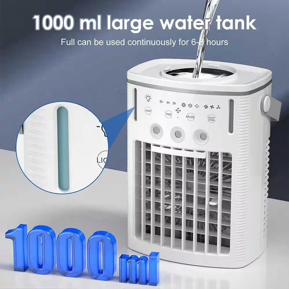 Portable Air Conditioner, 4-In-1 Portable Air Cooling Fan W/ 1000Ml Tank, 3 Speeds, Remote, 2 - 8H Timer, 7, No Heat
