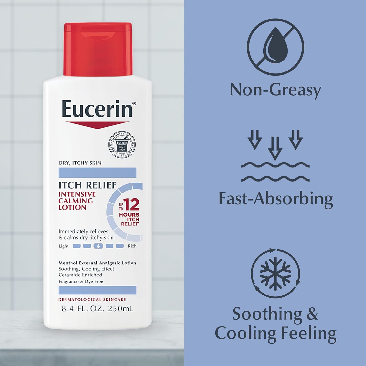 Skin Calming Itch Relief Body Lotion, 8.4 FL OZ | Body Lotion Enriched with Menthol and Ceramide, Itch-Relieving Calming Lotion, Soothing and Cooling Effect, Fragrance Free