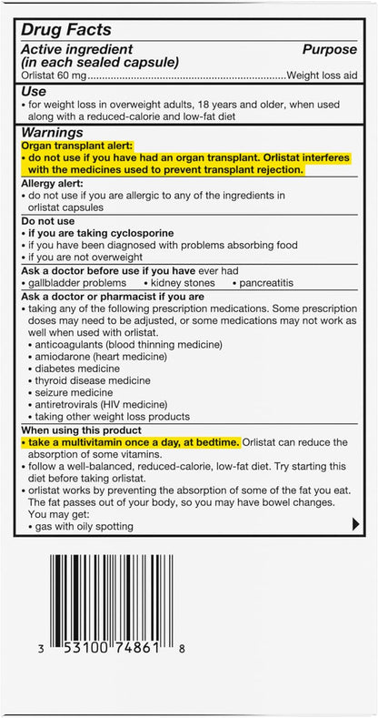 Weight Loss Supplement, Orlistat 60 Mg Capsules, 60 Count Starter Pack
