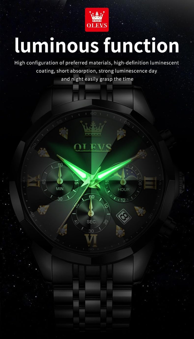 Watches for Men Luxury Diamond Casual Large Dial Watches Stainless Steel Waterproof Business Dress Analog Luminous Date Mens Watches