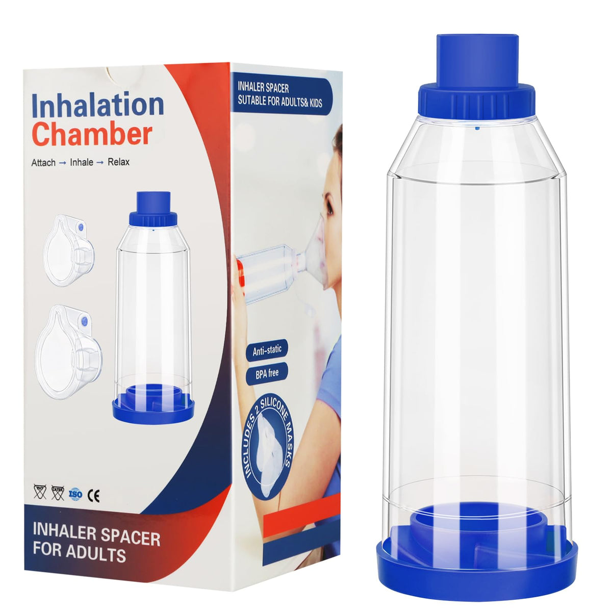Handheld Inhaler Spacers for Adults and Kids with 2 Masks Spacer OTC