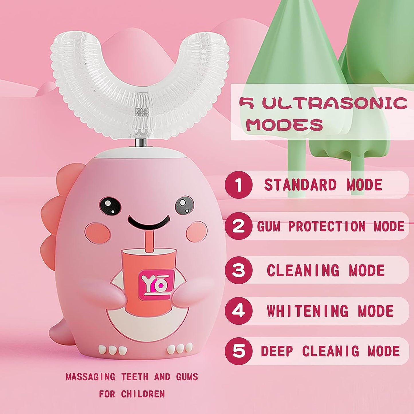 Kids U Shaped Electric Toothbrush with 4 Brush Heads, Sonic Toothbrush Kids With