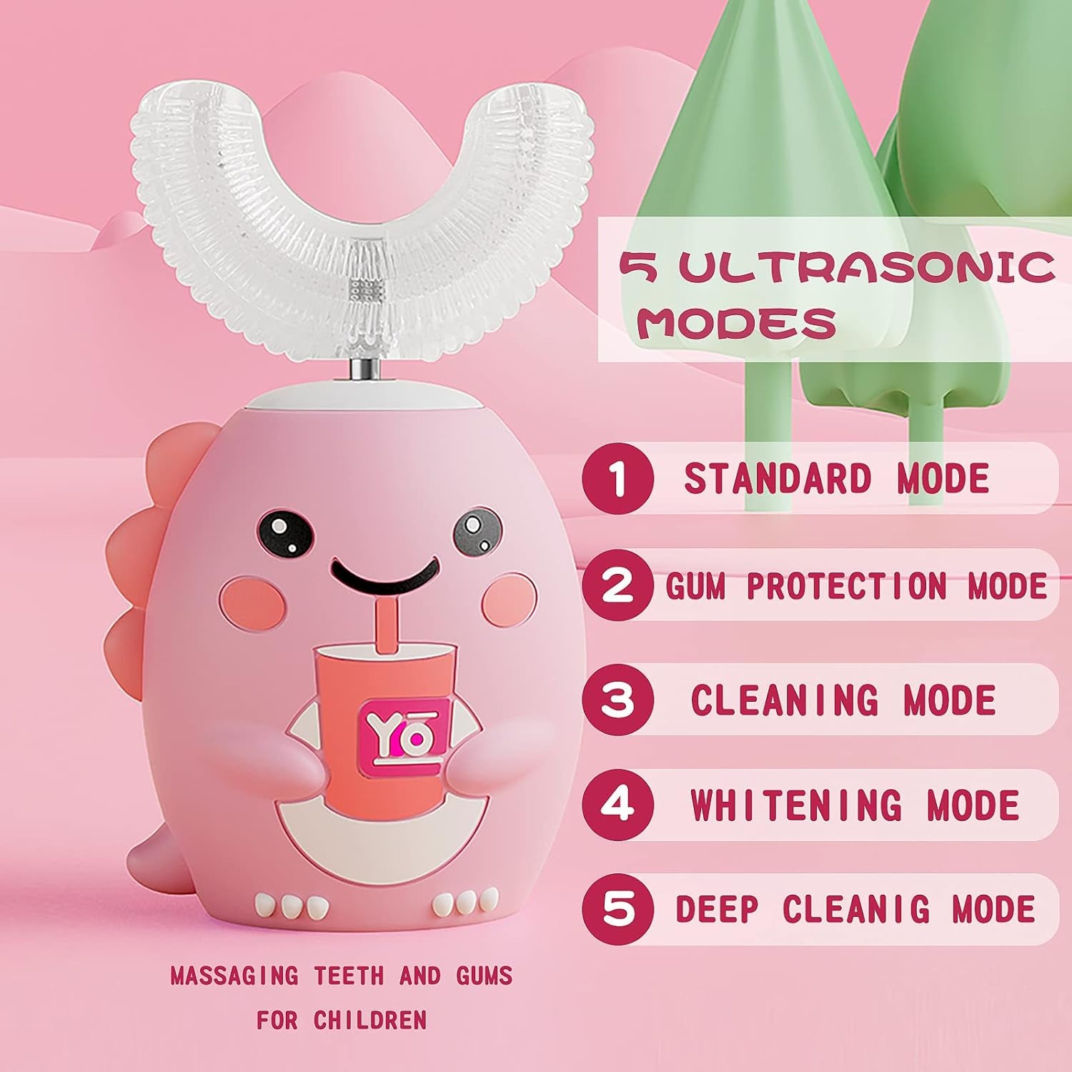 Kids U Shaped Electric Toothbrush with 4 Brush Heads, Sonic Toothbrush Kids With
