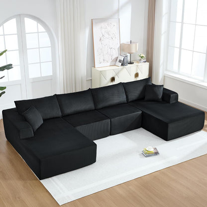 Corduroy Black UShaped Modular Sectional Sofa