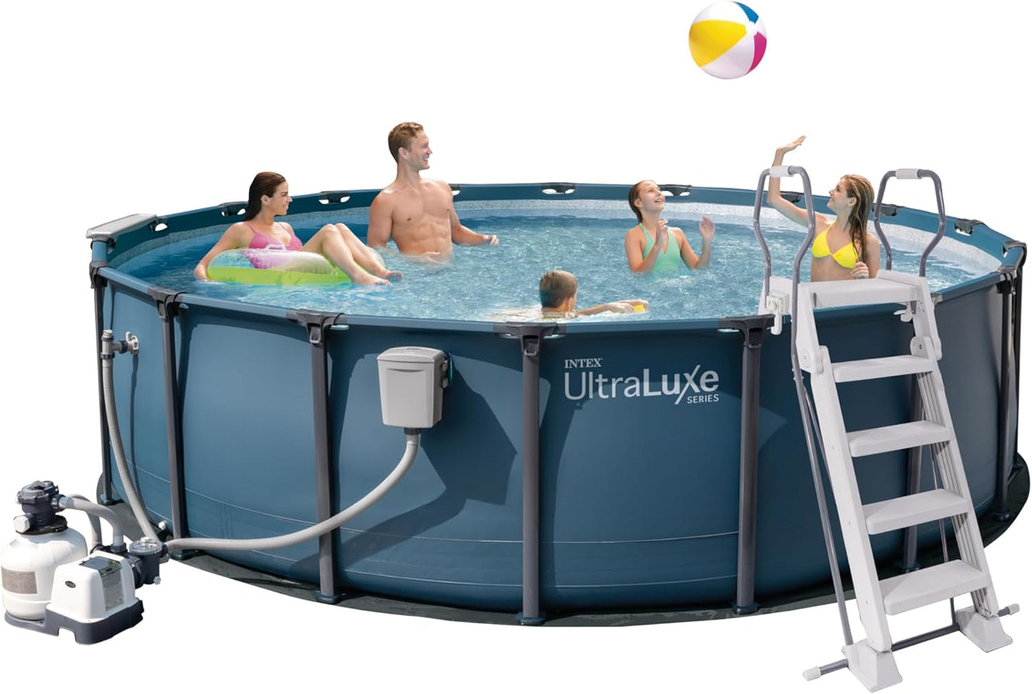 INTEX 28829EH 18Ft X 52In Ultraluxe Premium above Ground Swimming Pool Set with Smart Wi-Fi Enabled Dual Sand Filter Pump Saltwater System and Water Analyzer, Retractable Pool Ladder