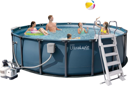 INTEX 28829EH 18Ft X 52In Ultraluxe Premium above Ground Swimming Pool Set with Smart Wi-Fi Enabled Dual Sand Filter Pump Saltwater System and Water Analyzer, Retractable Pool Ladder