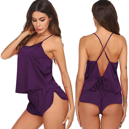 Women Silk Camisole Set Shorts Silk Cami Sleepwear