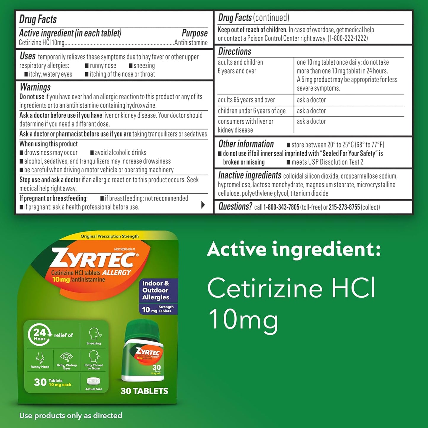 Zyrtec 24-Hour Allergy Relief Tablets, 30-Ct Size plus 3X1-Count Packs