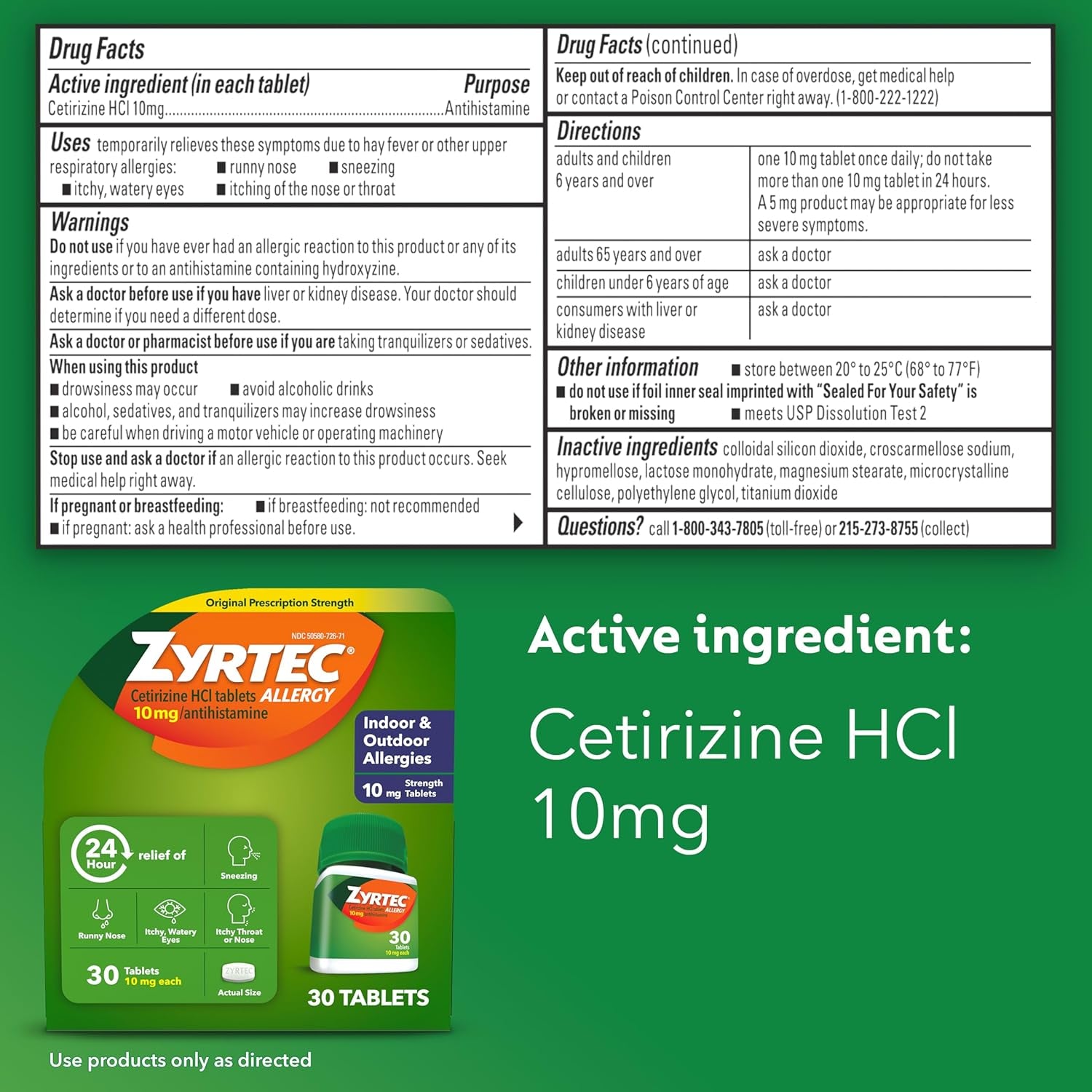 Zyrtec 24-Hour Allergy Relief Tablets, 30-Ct Size plus 3X1-Count Packs