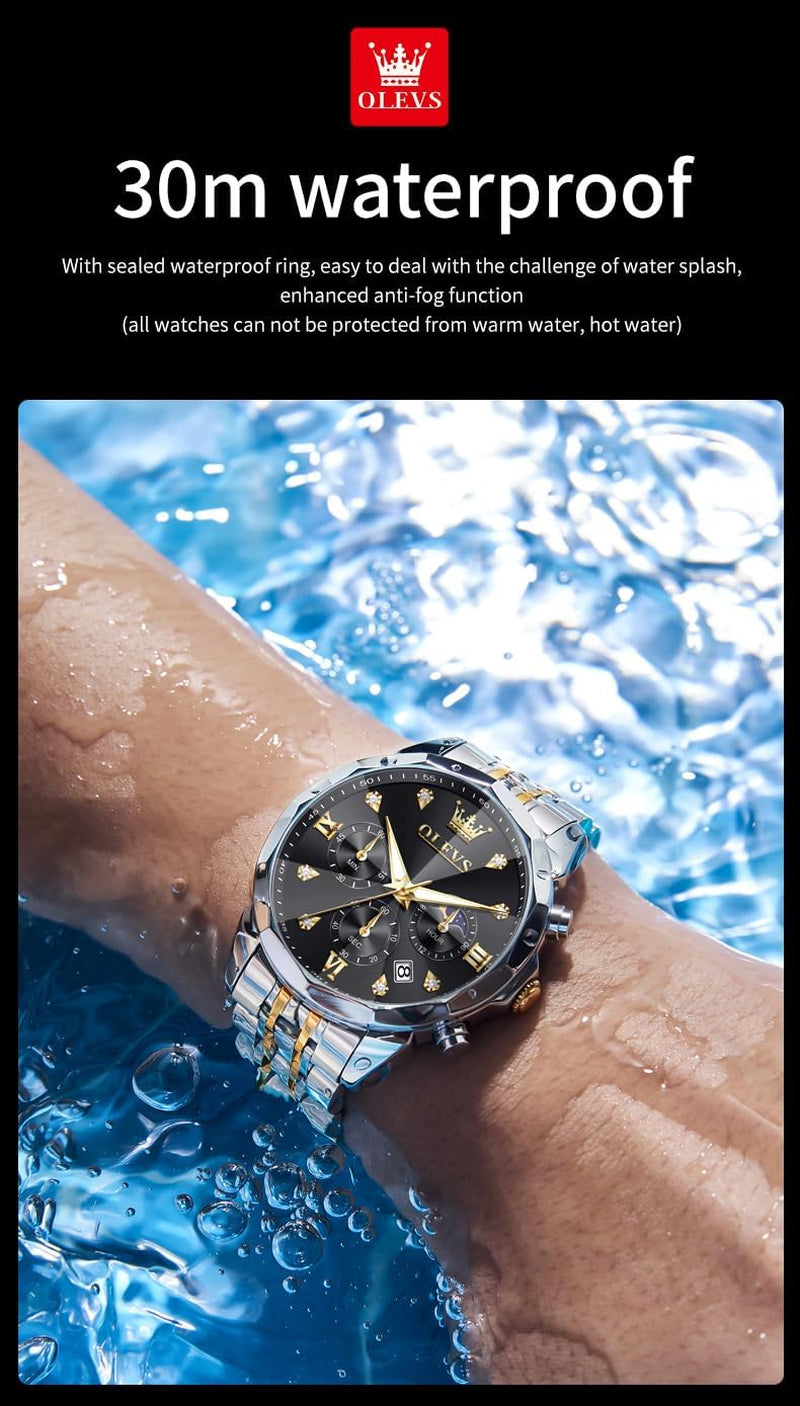 Watches for Men Luxury Diamond Casual Large Dial Watches Stainless Steel Waterproof Business Dress Analog Luminous Date Mens Watches