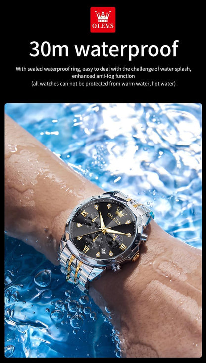 Watches for Men Luxury Diamond Casual Large Dial Watches Stainless Steel Waterproof Business Dress Analog Luminous Date Mens Watches