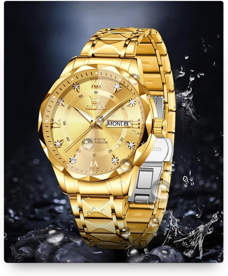 Watches for Men Luxury Diamond Casual Large Dial Watches Stainless Steel Waterproof Business Dress Analog Luminous Date Mens Watches