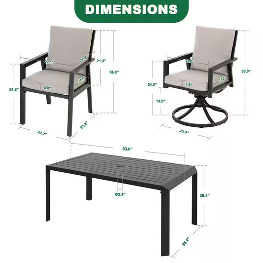 Black 7-Piece Aluminum Outdoor Dining Set with Gray Cushion