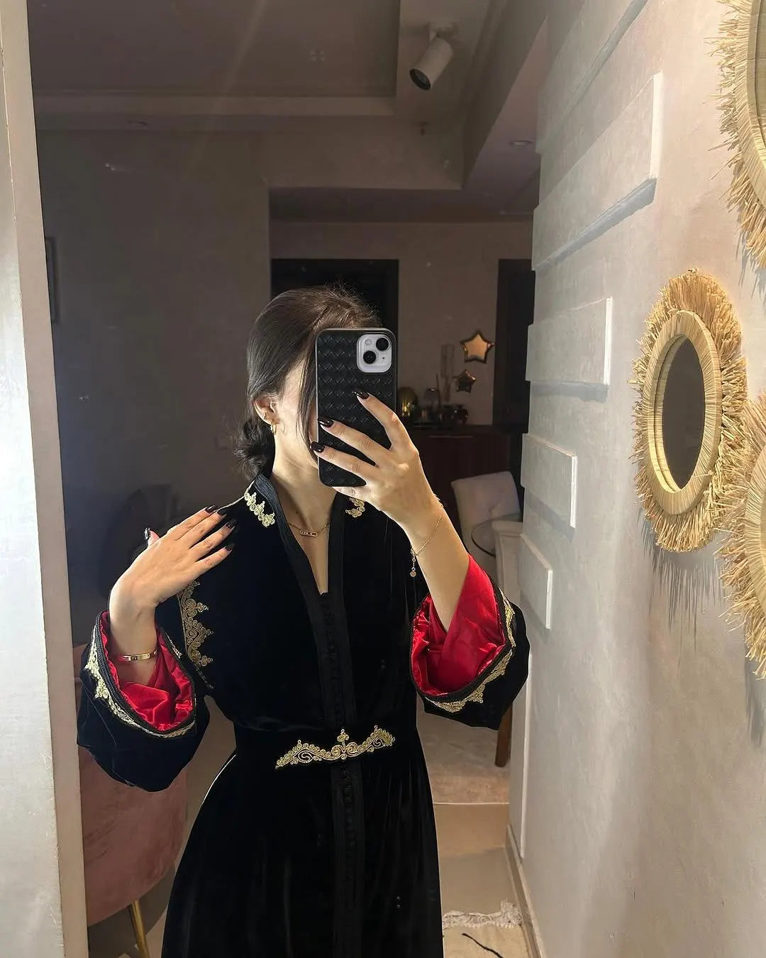 Moroccan Handbeaded Modest Dress, Black Embroidered Caftan, Dubai Abaya, Muslim Evening Gown