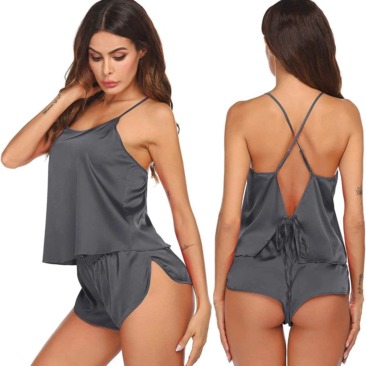 Women Silk Camisole Set Shorts Silk Cami Sleepwear