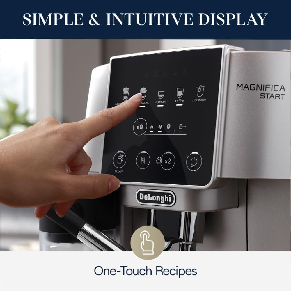 De'Longhi Magnifica Start Automatic Espresso Machine, Milk Frother, Silver | #1 Worldwide Espresso Machine Maker, Hot/Iced, Built-In Grinder, 13 Grind Settings, 5 One Touch Recipes