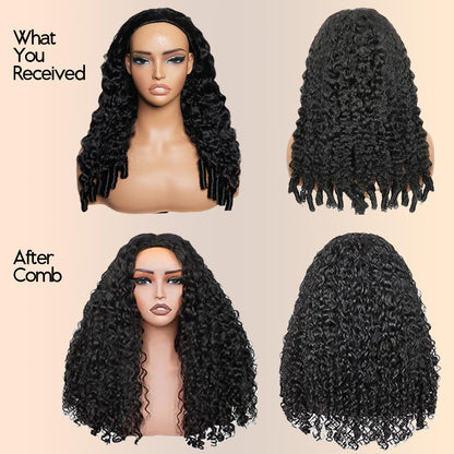 250% Density 20 Inch Burmese Curly Half Wig,100% Human Hair,[2-Year Life,210G], 3 in 1 Glueless Human Hair Half Wig Seamless Flip over Half Wigs for Black Women No Glue No Lace Curly Wig