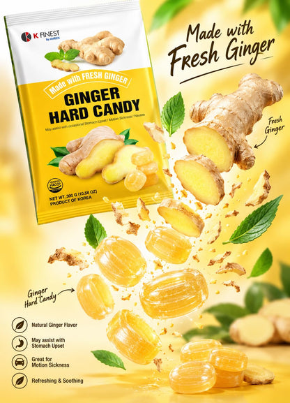 Ginger Hard Candy, Individually Wrapped Korean Ginger Candy Made with Real Ginger, Bold & Spicy Flavor, Travel-Friendly Candy, Product of Korea, 10.58 Oz (300G)