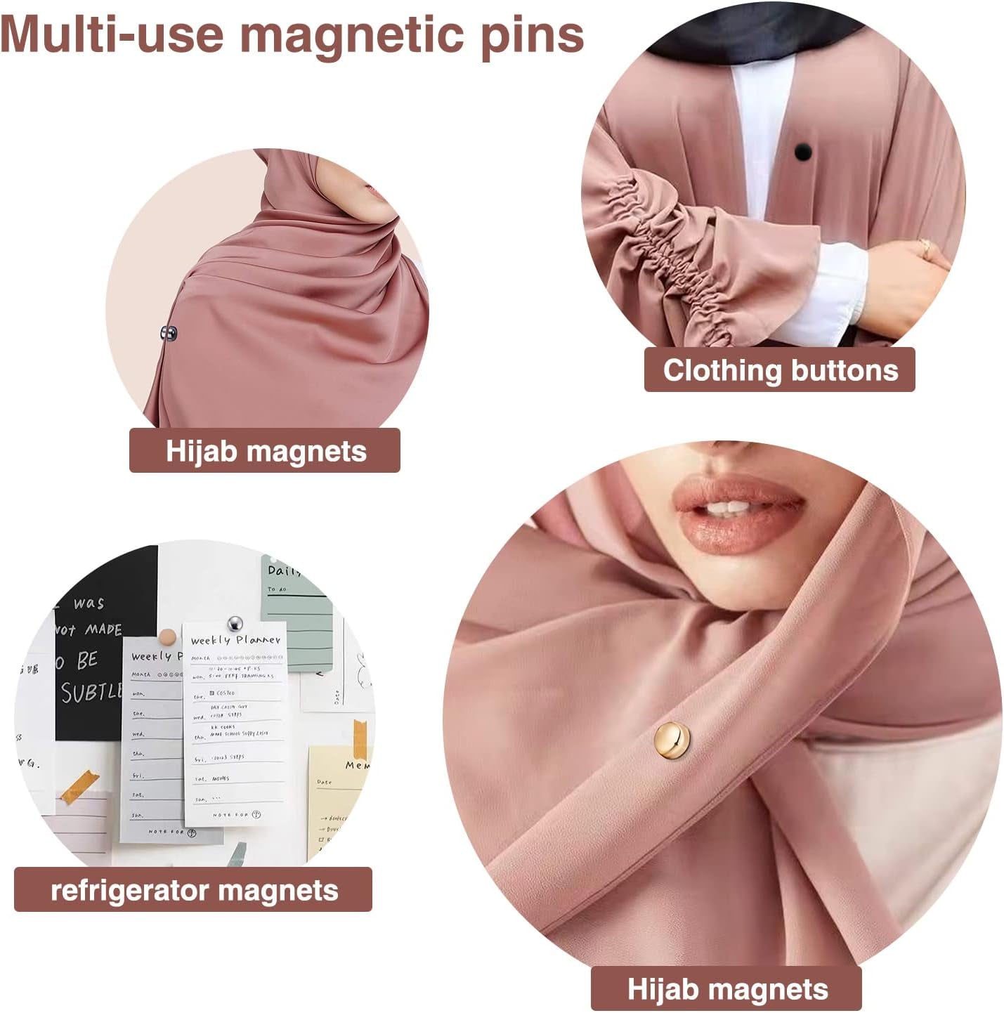 8 Pairs Premium Strong Hijab Magnetic Pins, No-Snag Multi-Use Hijab Magnets, Professional Pinless Magnetic Hijab Pins, Shiny and Matte Style Pack