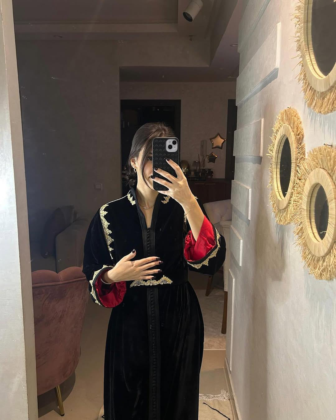 Moroccan Handbeaded Modest Dress, Black Embroidered Caftan, Dubai Abaya, Muslim Evening Gown