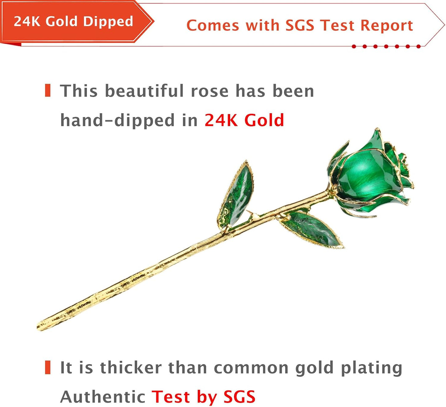 Gold Dipped Rose, 24K Gold Rose Made from Real Rose - Unique Design Gold Plated Rose for Anniversary Valentines Mothers Day Birthday Gifts (Green Original with Stand)