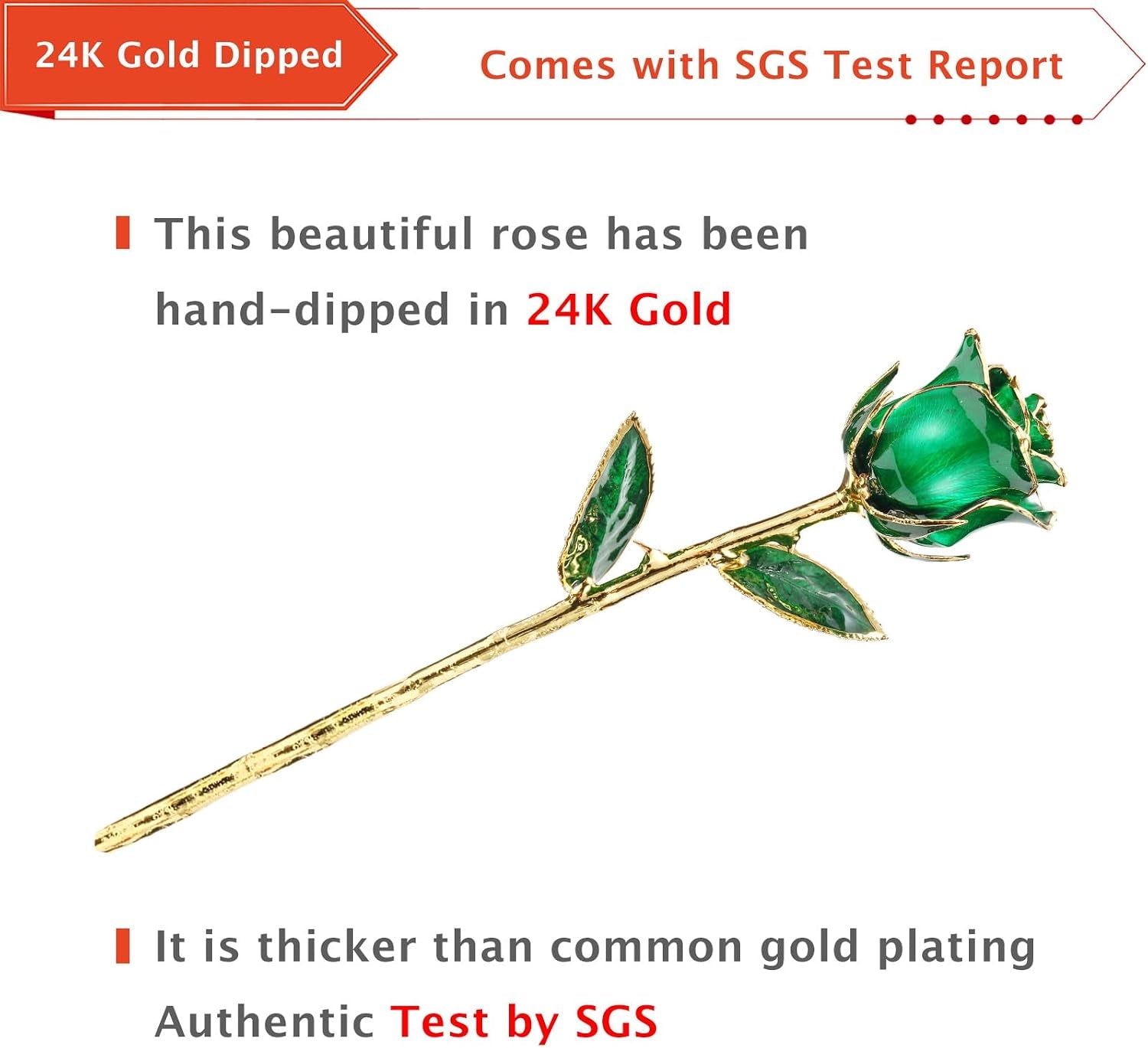 Gold Dipped Rose, 24K Gold Rose Made from Real Rose - Unique Design Gold Plated Rose for Anniversary Valentines Mothers Day Birthday Gifts (Green Original with Stand)