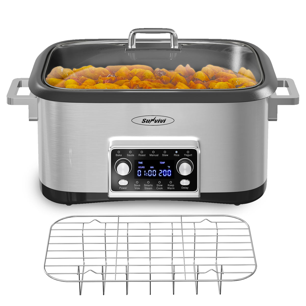 Sunvivi Programmable 8 Quart Slow Cooker, 12 in 1 Multi-Cooker Food Warmer