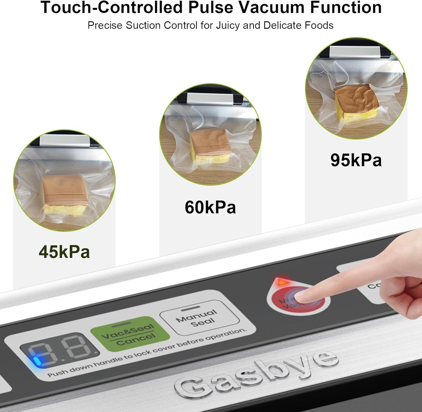 95Kpa Precision Vacuum Sealer Machine, Double Heat Seal for Dry/Moist Food, Easy-Lock Handle, Built-In Bag Storage & Cutter, Progress Display, Pulse Mode, Removable Drip Tray, Silver