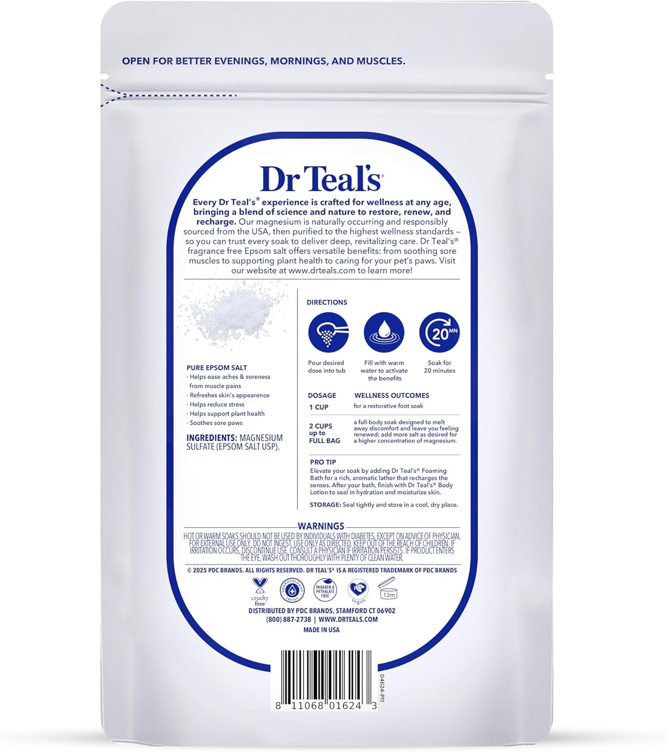 Epsom Salt Magnesium Soak, Fragrance Free, 4 Lbs