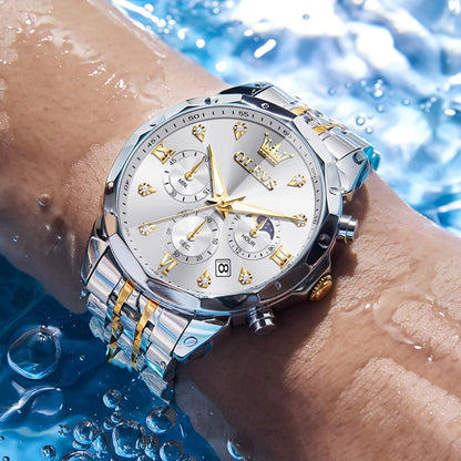 Watches for Men Luxury Diamond Casual Large Dial Watches Stainless Steel Waterproof Business Dress Analog Luminous Date Mens Watches
