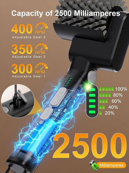 Electric Grill Brush, Cordless Automatic BBQ Cleaner with 3-Speed Control, Rechargeable Grill Cleaning Brush with Stainless Steel Heads & Scouring Pad, BBQ Accessories Gift for Men