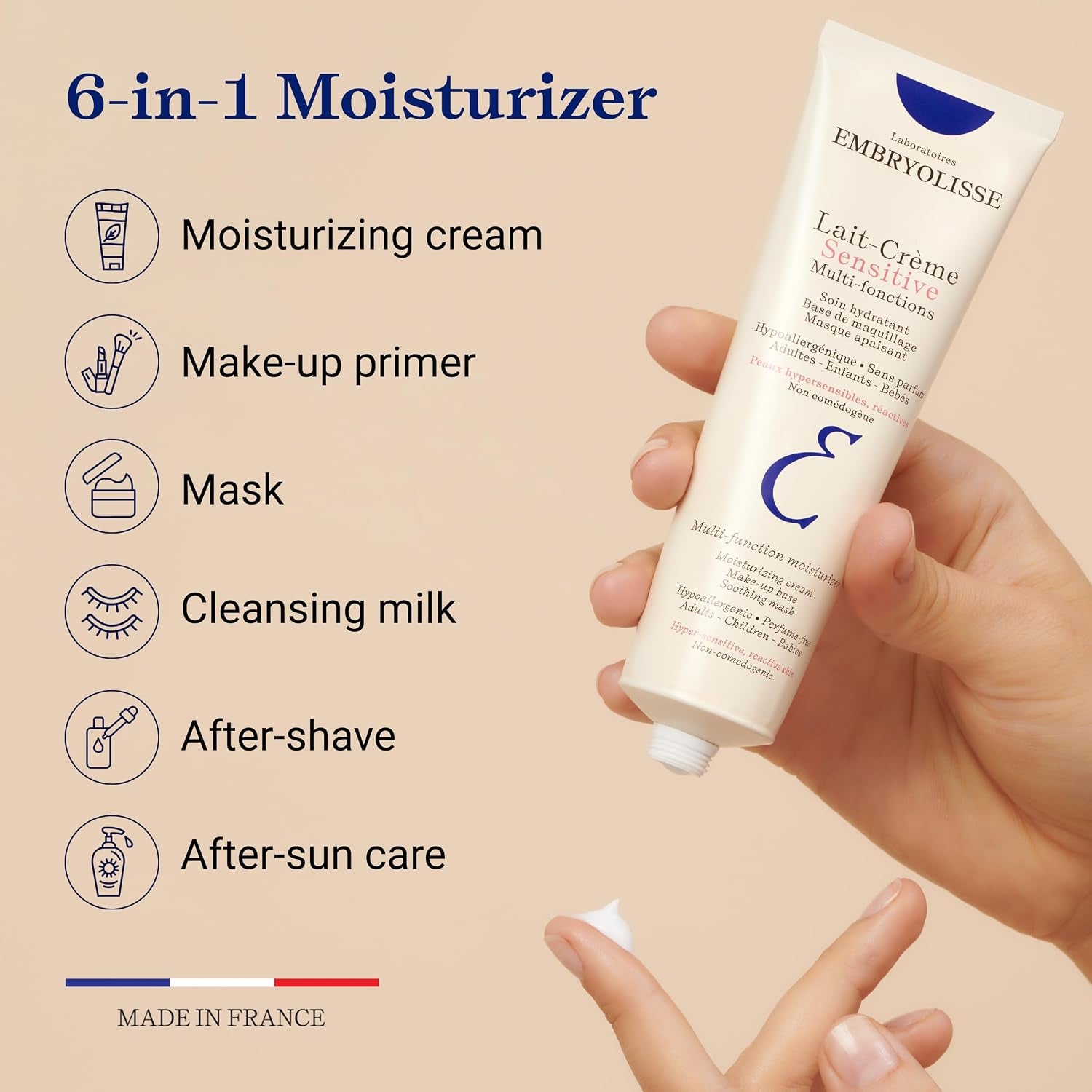Embryolisse Lait-Crème Concentré Sensitive Face Moisturizer and Makeup Primer, Hypoallergenic Fragrance-Free Face Cream with Aloe Vera and Shea Butter