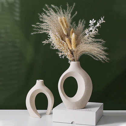 2Pcs Nordic Ceramic Vase Snuggle Set in White Matte - Zayd’s Department Store